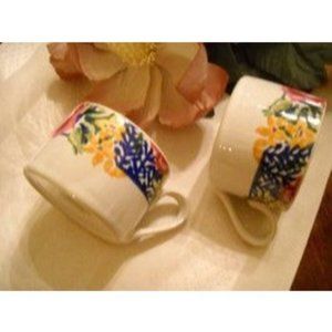 2 Giardino Flat Cups By Signature Housewares Stoneware Floral Flowers Design